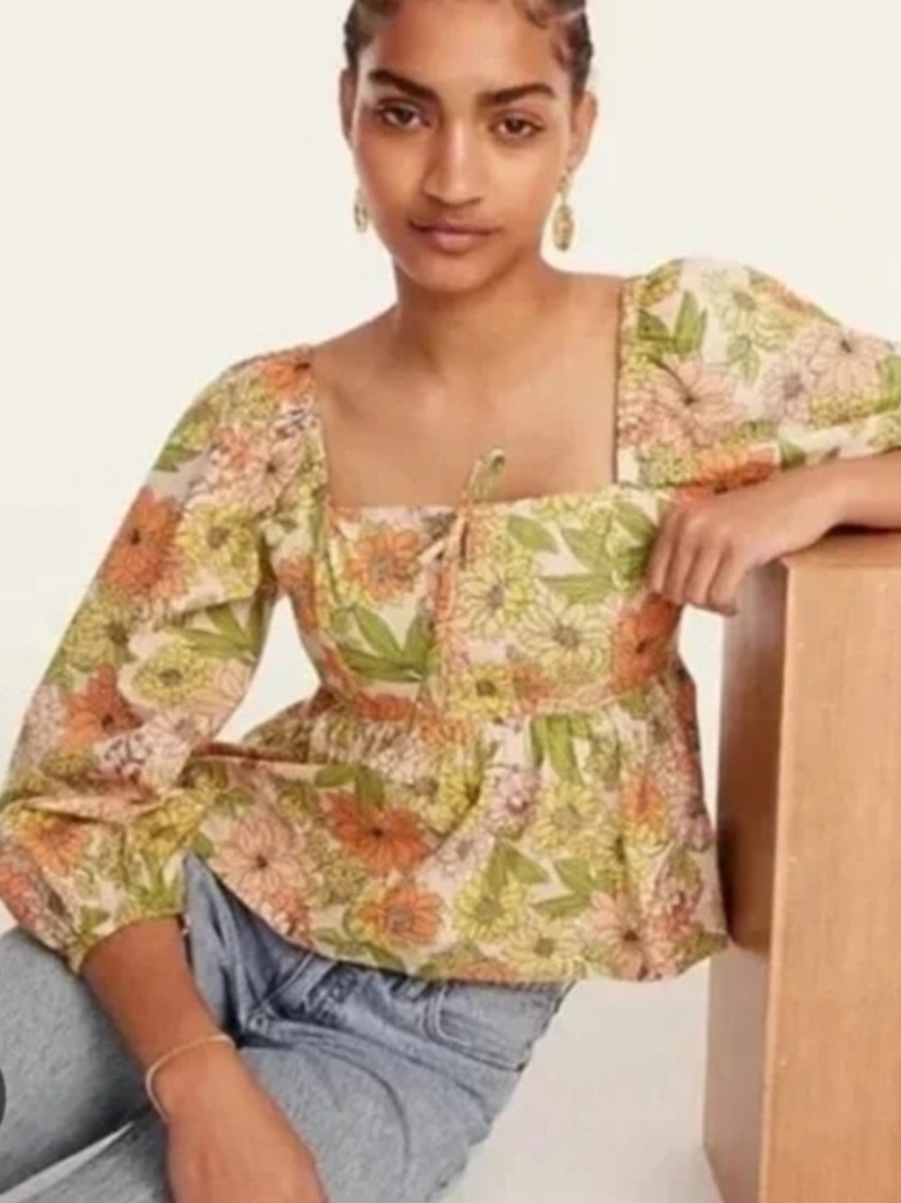 J. Crew Square-Neck Floral Tie-Front Top
